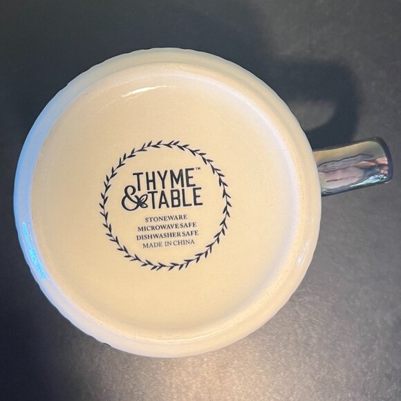 THYME & TABLE Black Dotted Stoneware Mug with Metallic Gold Rectangular Handle - Picture 9 of 11